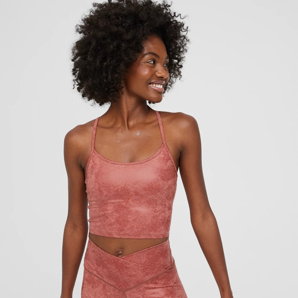 OFFLINE By Aerie Longline Sports Bra The Hugger Crackle Racerback Large Mauve